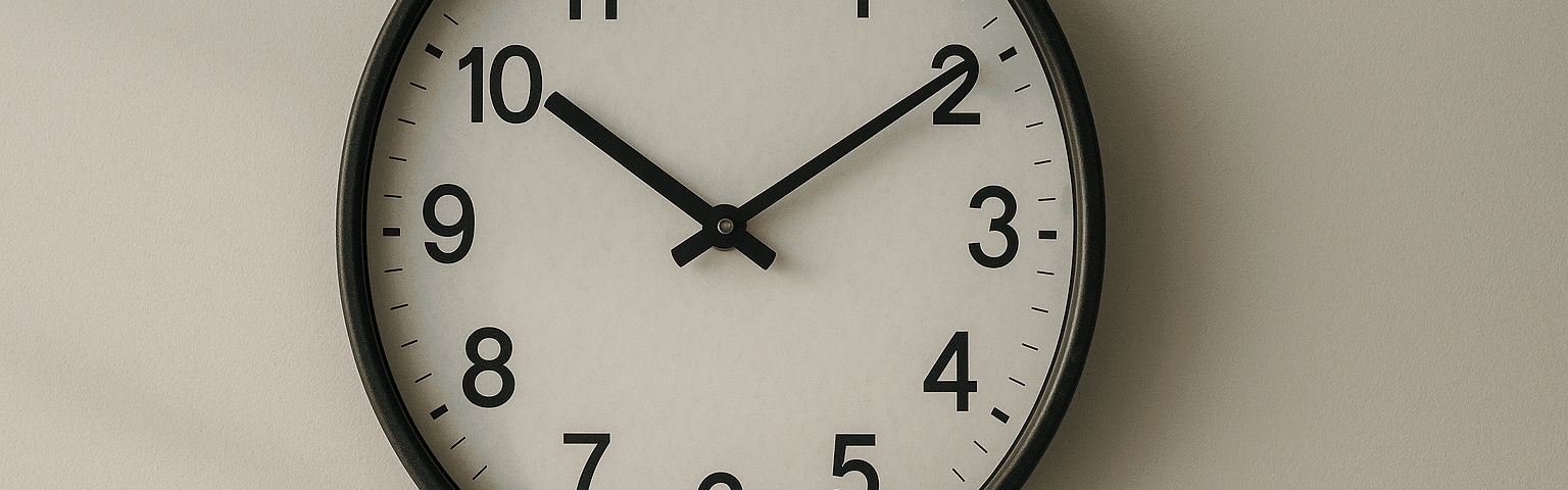 pendule avec des aiguilles sur un mur orange clair