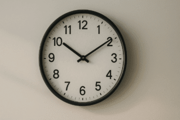 pendule avec des aiguilles sur un mur orange clair